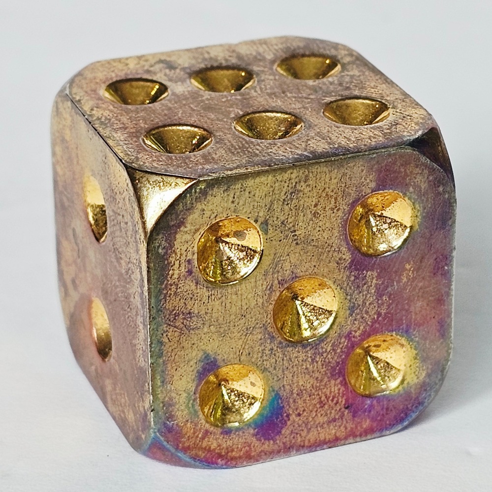 Vintage Iridescent Metal Decorative Dice Paperweight Industrial Brutalist‎ Decor